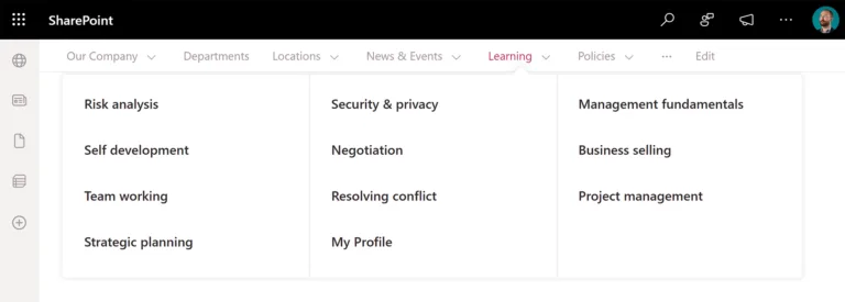 Sharepoint communication sites navigation